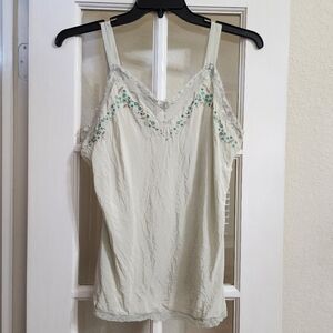 J.Jill 100% Silk Embroidered Lace Trim V-Neck Top Medium Boho Cottagecore